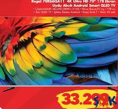 REGAL 70R66QA11 4K ULTRA HD 70 İNÇ 178 EKRAN UYDU ALICILI ANDROİD SMART QLED TV AKILLI TELEVİZYON REGAL 70R66QA11 4K ULTRA HD 70 İNÇ 178 EKRAN UYDU ALICILI ANDROİD SMART QLED TV AKILLI TELEVİZYON
